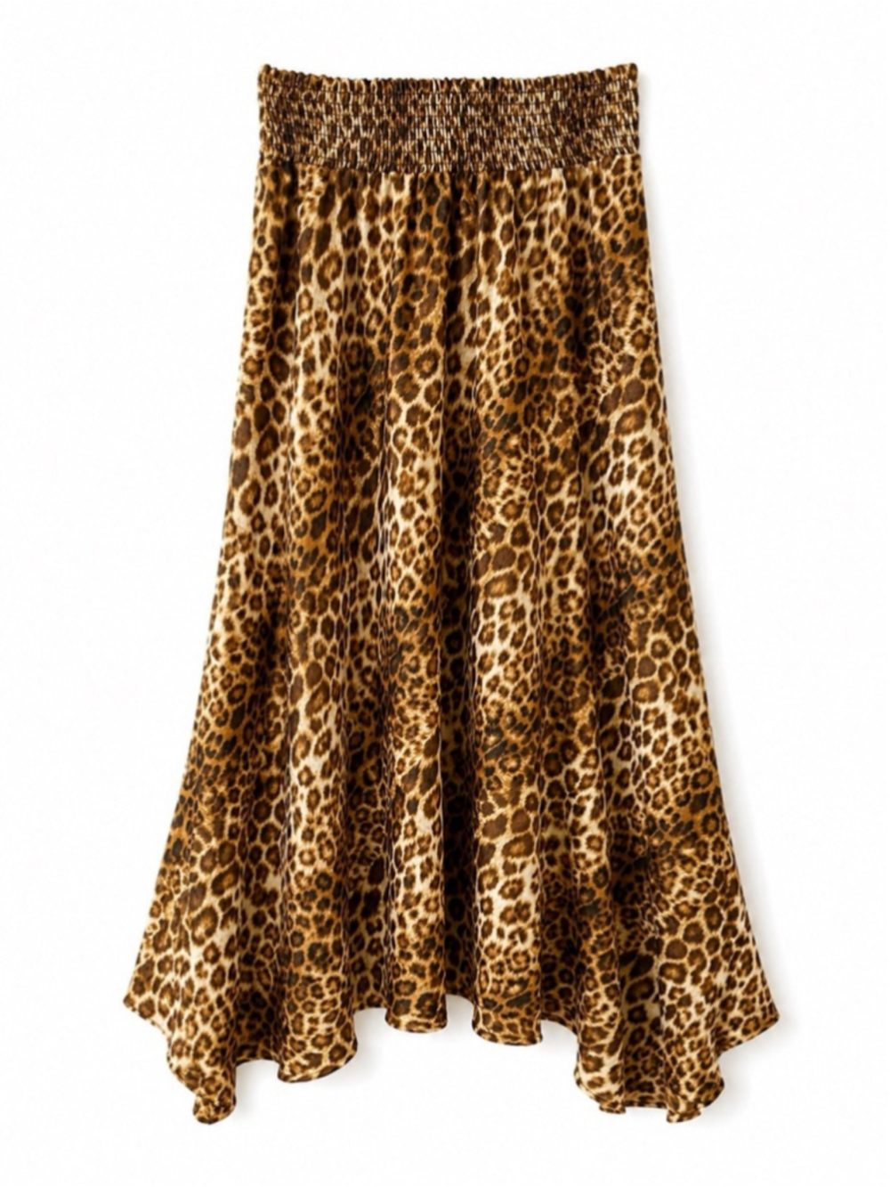 Veronica M Leopard Print High Low Midi Skirt Womens XL Smocked Waist Animal Prin - Picture 4 of 7